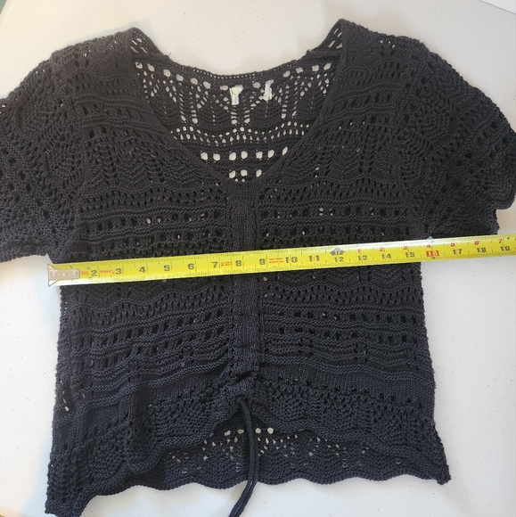 Vintage Black Crochet Top Crop Cropped Boho Bohemian Festival Y2K 90s Medium - Picture 10 of 10